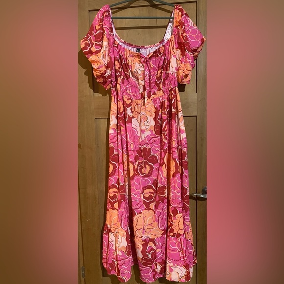 Allegra K Pink and Orange Ruffled Tiered Maxi Dress - Picture 3 of 5